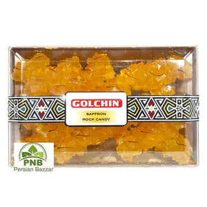 Golchin Saffron Rock Candy, 8 oz, Nabat Saffaroni, Nabaat Shakhei